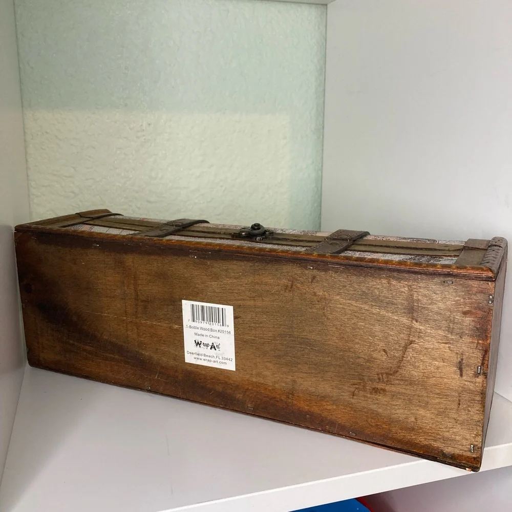 Decorative Old Map Wood & leather Wine Box - Picture 7 of 10